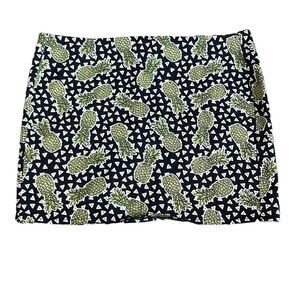 Divided H&M Black Green Pineapple Print Mini Skirt 12 Stretch Tropical Kitschy